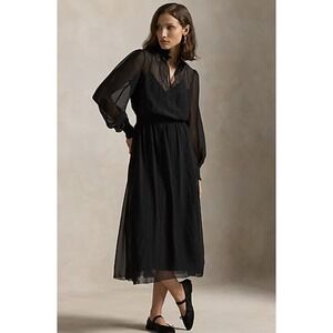 POLO RALPH LAUREN LACE GEORGETTE DRESS WOMENS SIZE 8 BLACK COCKTAIL VICTORIAN